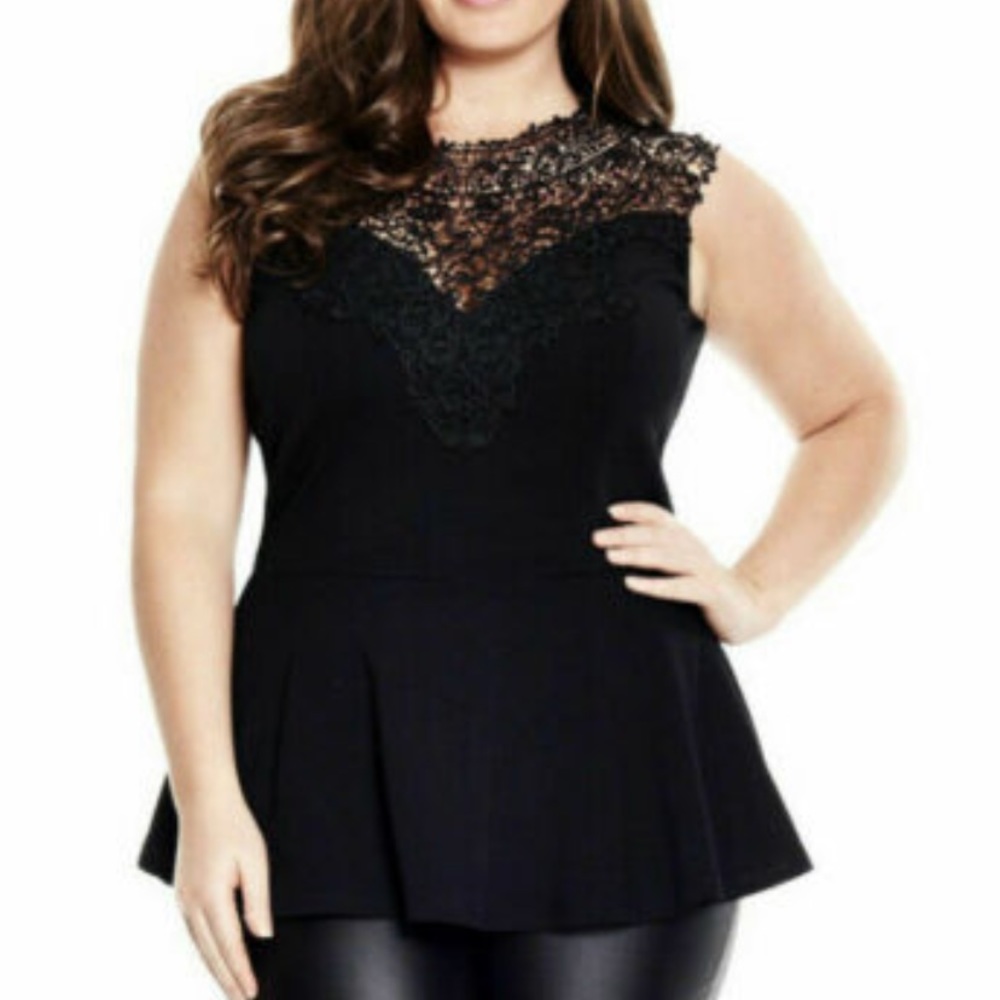 XS / 14W Lace Love Top Lace Peplum Sleeveless Top City Chic NWT